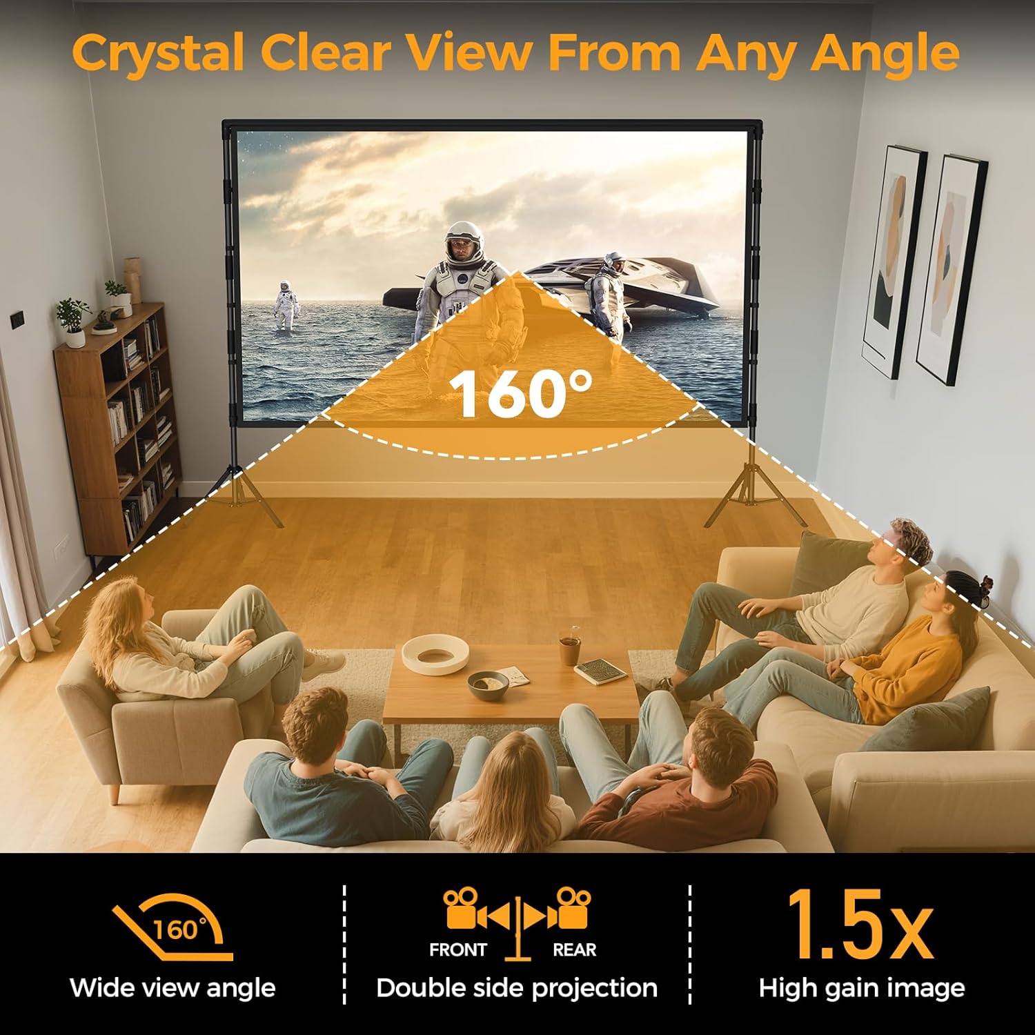 Outdoor Projector Screen with Stand: VOOPVOR 120 inch Portable Projector Screen Indoor - Upgraded Movie Screen 16:9 4K HD - Wrinkle-Free Lightweight Projection Screen with Carry Bag for Backyard Night